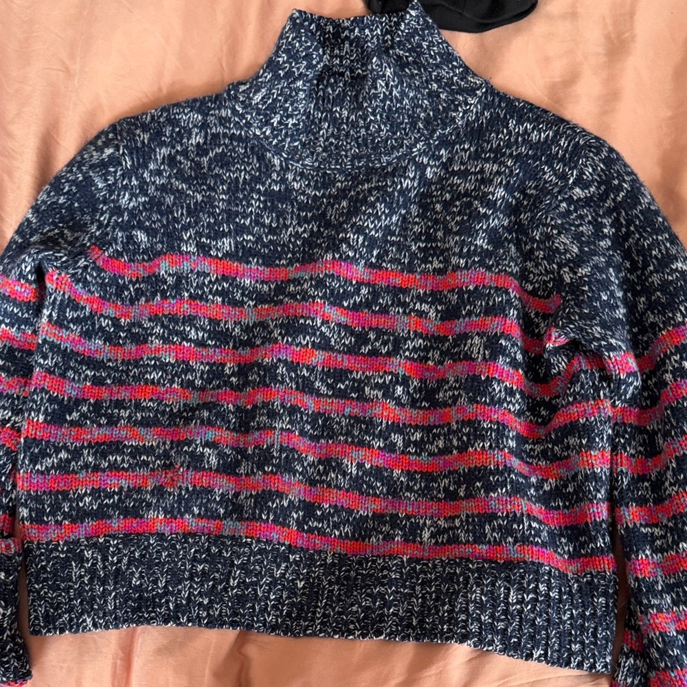 La Ligne Navy and Pink Striped Turtleneck Sweater